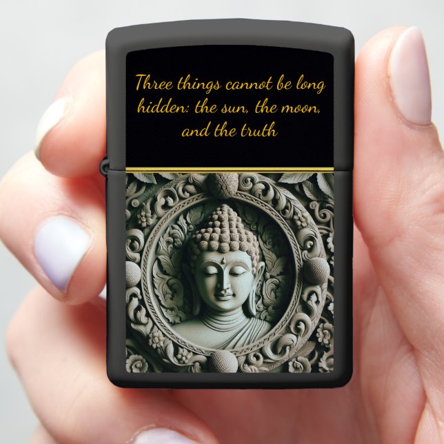 Buddhist Leaf and Orb Carving AI Zippo Lighter (In Hand)