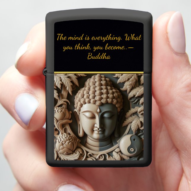 Buddhist Leaf and Orb Carving AI Zippo Lighter (In Hand)