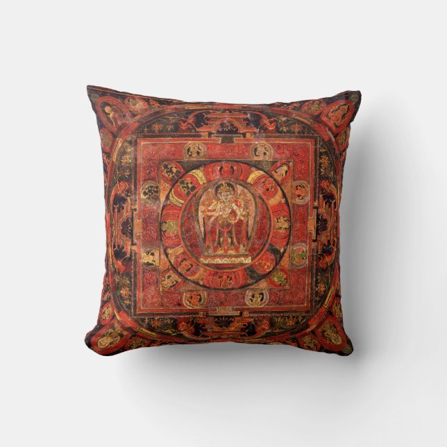 Buddhist Mandala of Compassion Throw Pillow (Front)