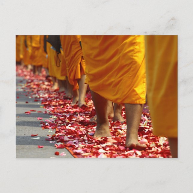Buddhist Monks walking postcard (Front)