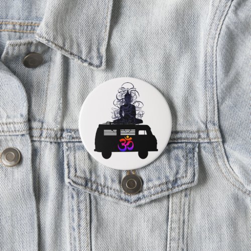 Buddhist OM Symbol Buddha Retro Hippie Bus Button