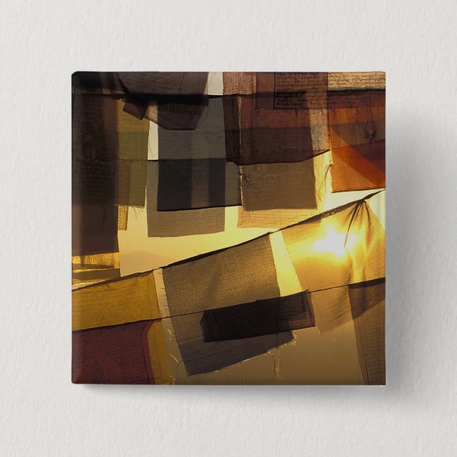 Buddhist prayer flags in the sunset, button (Front)