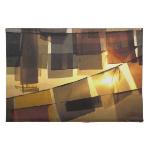 Buddhist prayer flags in the sunset, cloth placemat