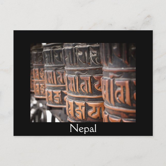 Buddhist prayer wheels black text postcard (Front)