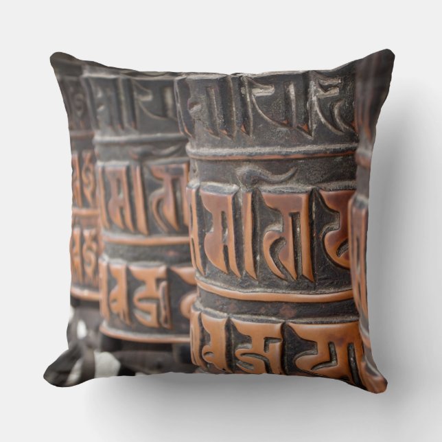 Buddhist prayer wheels throw pillow (Front)