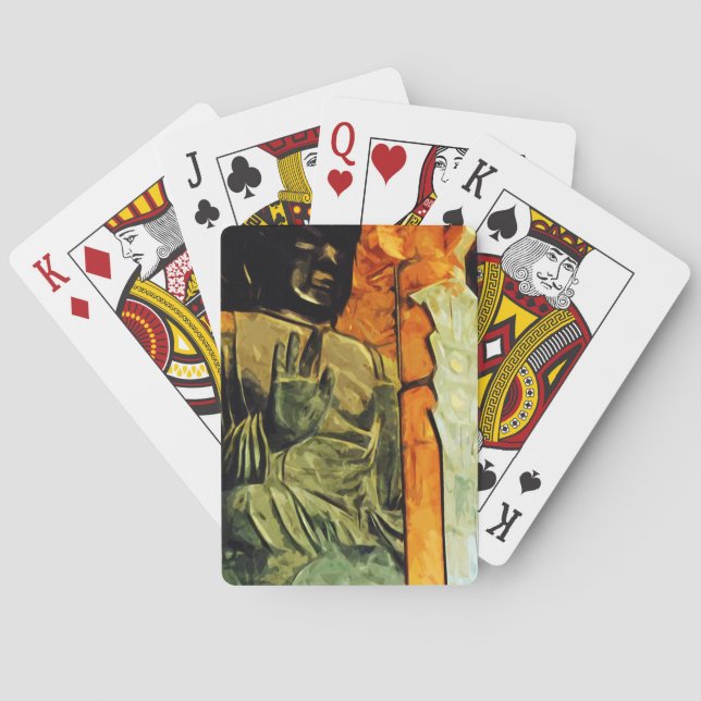 Buddhist Statue in Temple Abstract Impressionism Poker Cards (Back)