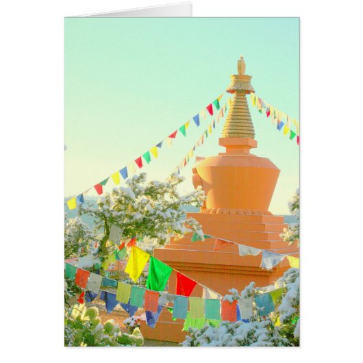 Buddhist stupa with prayer flags in snow cards (Front)