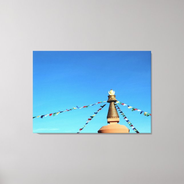 Buddhist stupa with prayer flags wrapped canvas print (Front)