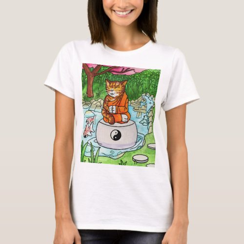 Buddhist Tabby Meditation Cat T_Shirt