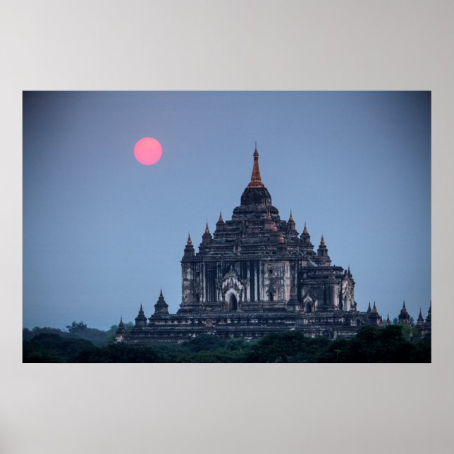 Buddhist Temple At Sunset Poster (Front)
