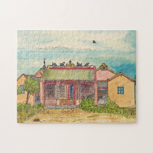 Buddhist Temple Phan Thiet Vietnam Watercolor Jigsaw Puzzle