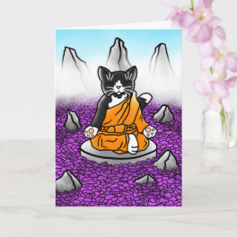 Buddhist Tuxedo Meditation Cat Card