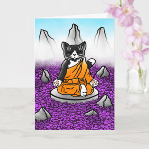 Buddhist Tuxedo Meditation Cat Card