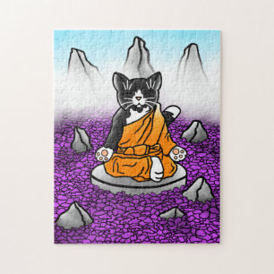 Buddhist Tuxedo Meditation Cat Jigsaw Puzzle