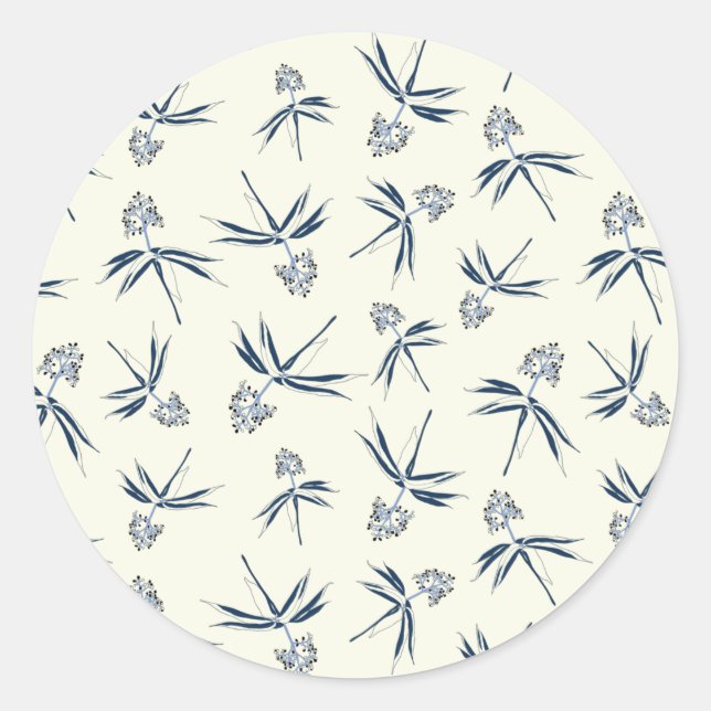 Budding Blue Branches on cream - seamless pattern. Classic Round Sticker (Front)