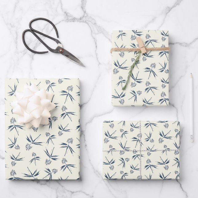 Budding Blue Branches on cream - seamless pattern. Wrapping Paper Sheets (Front)