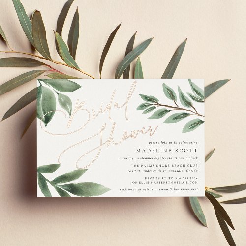 Budding Branch  Elegant Botanical Bridal Shower Foil Invitation