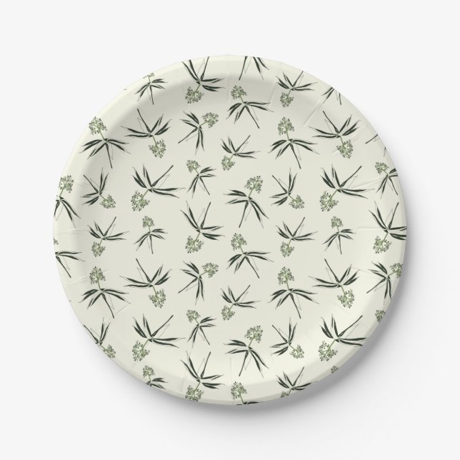 Budding Green Branches on cream - seamless pattern Paper Plates (Front)