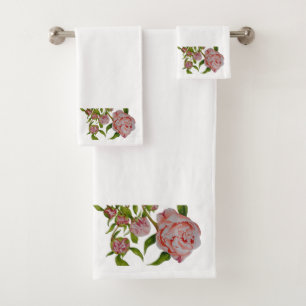 Budding Peonies on a Bathroom Towel Set
