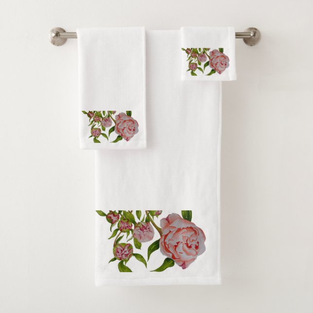 Budding Peonies on a Bathroom Towel Set (Insitu)
