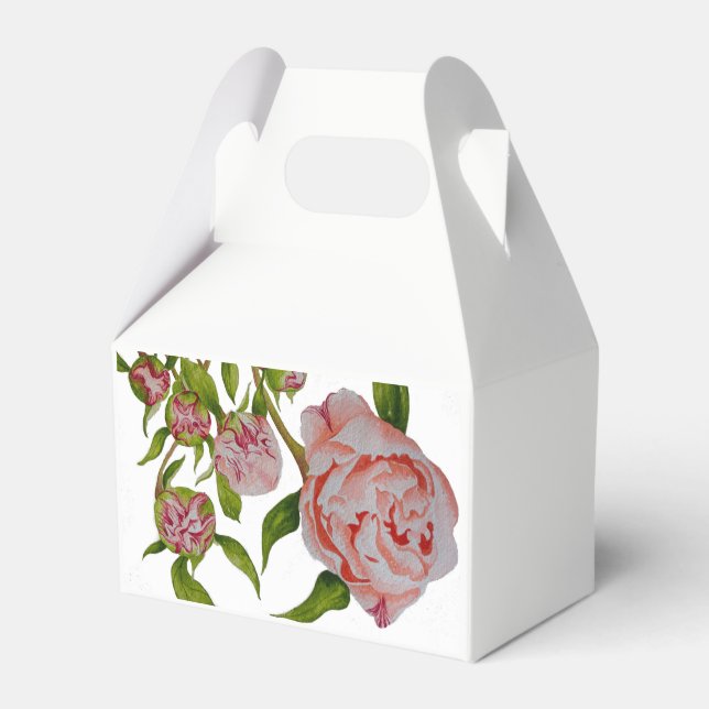 Budding Peonies on Gable Favor Box (Front Side)