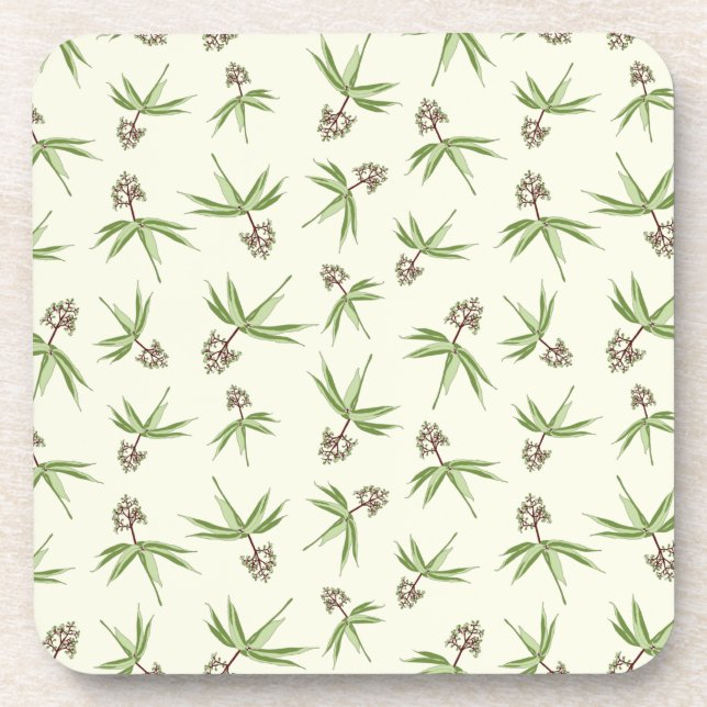 Budding Red Branches on cream - seamless pattern. Beverage Coaster (Front)
