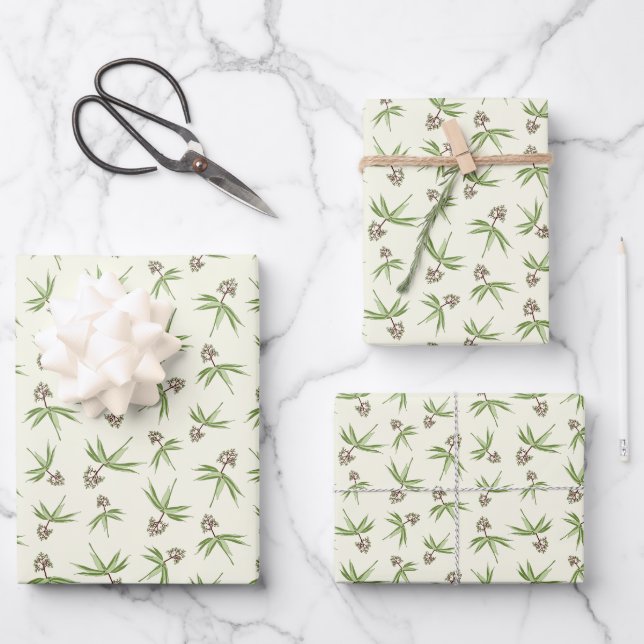 Budding Red Branches on cream - seamless pattern. Wrapping Paper Sheets (Front)