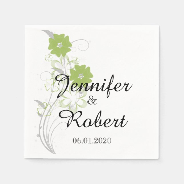Budding Romance in Green Wedding Napkin (Front)
