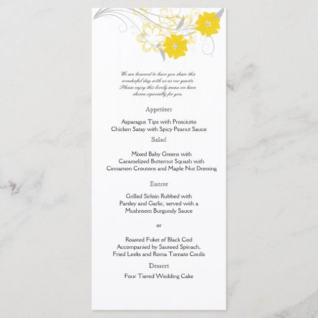 Budding Romance in Yellow Wedding Menu (Front)