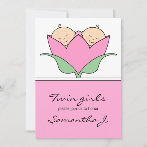 Budding Twins Baby Shower Pink Tulip Invitation