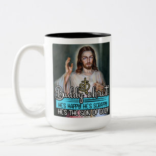 Buddy Christ, He's Happy! He's Scrappy! Two-Tone Coffee Mug