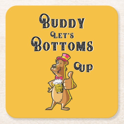 Buddy Lets Bottoms Up International 4 August Beer Square Paper Coaster