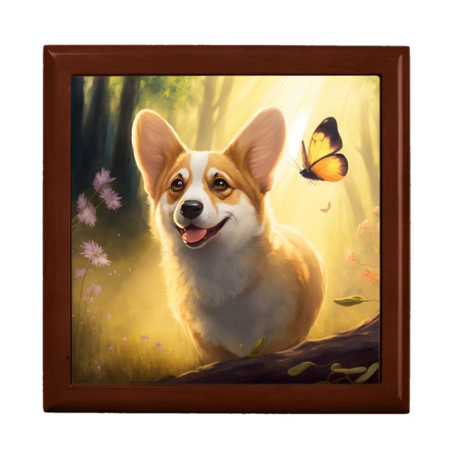 Buddy the Corgi - Whimsical Dog Wooden Jewelry Box (Front)