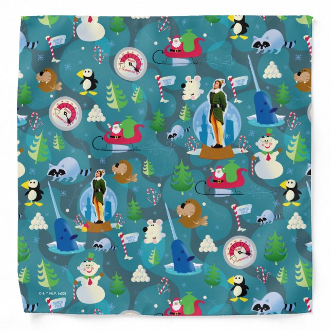 Buddy the Elf and Characters Teal Pattern Bandana (Front)