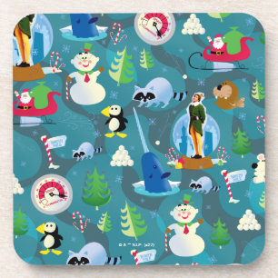 Buddy the Elf and Characters Teal Pattern Beverage Coaster