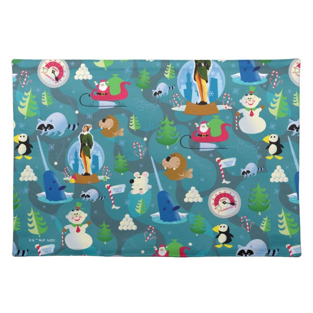 Buddy the Elf and Characters Teal Pattern Cloth Placemat (Front)