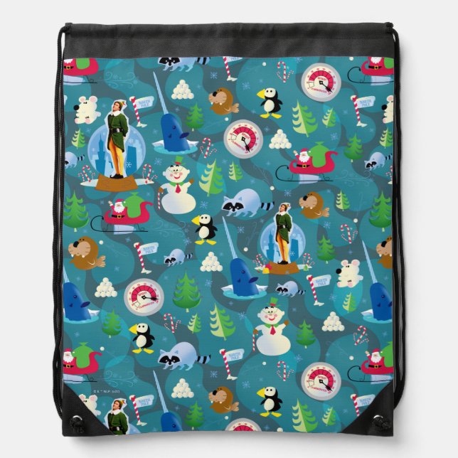 Buddy the Elf and Characters Teal Pattern Drawstring Bag (Front)