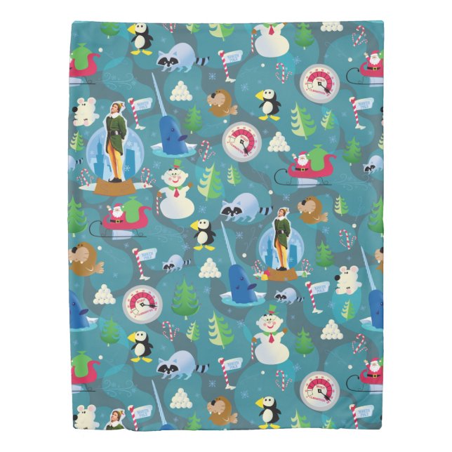 Buddy the Elf and Characters Teal Pattern Duvet Cover (Front)