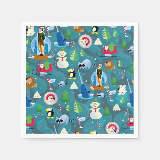 Buddy the Elf and Characters Teal Pattern Napkins (Front)