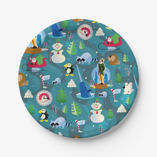 Buddy the Elf and Characters Teal Pattern Paper Plates (Front)