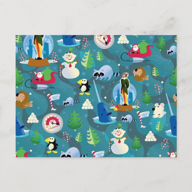 Buddy the Elf and Characters Teal Pattern Postcard (Front)