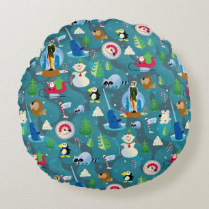 Buddy the Elf and Characters Teal Pattern Round Pillow
