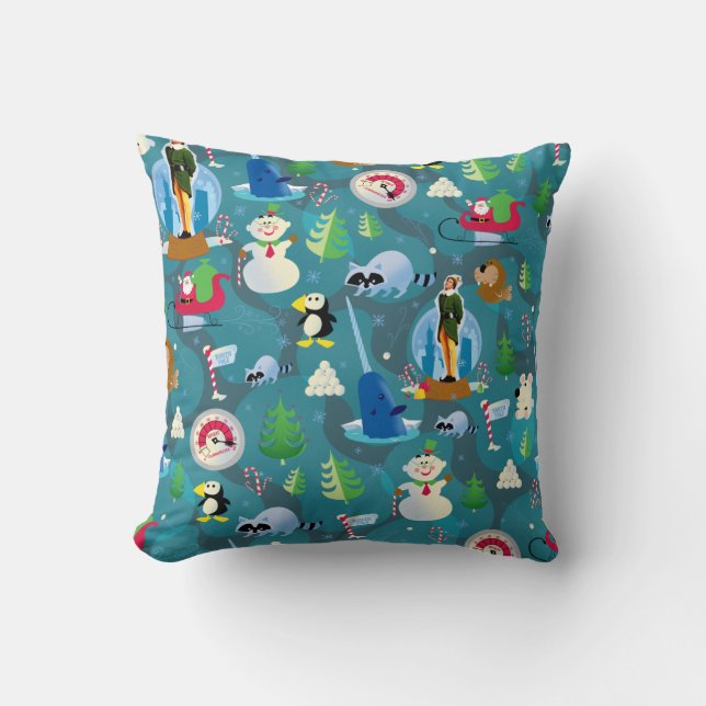 Buddy the Elf and Characters Teal Pattern Throw Pillow (Front)