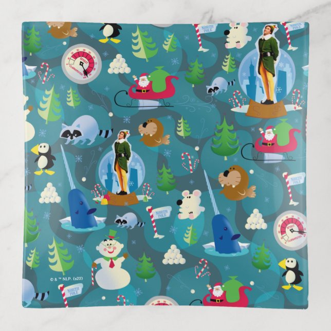Buddy the Elf and Characters Teal Pattern Trinket Tray (Front)