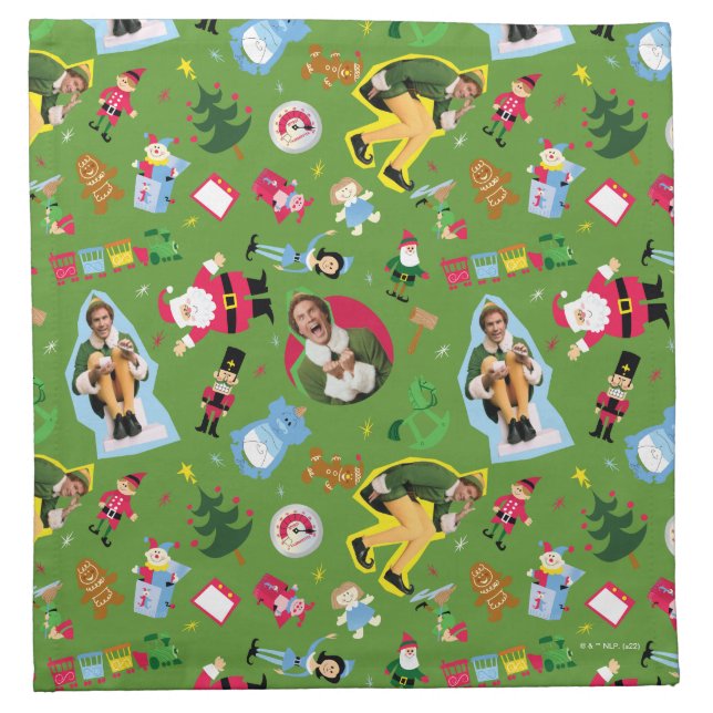 Buddy the Elf and Christmas Icons Pattern Cloth Napkin (Front)