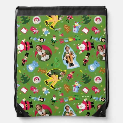 Buddy the Elf and Christmas Icons Pattern Drawstring Bag