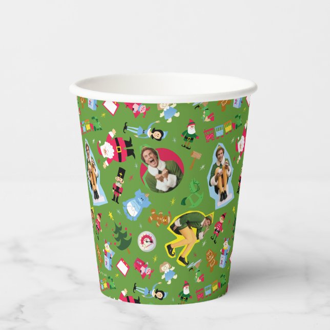 Buddy the Elf and Christmas Icons Pattern Paper Cups (Front)