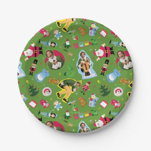 Buddy the Elf and Christmas Icons Pattern Paper Plates