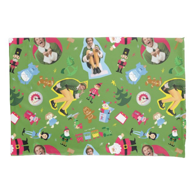 Buddy the Elf and Christmas Icons Pattern Pillow Case (Front)