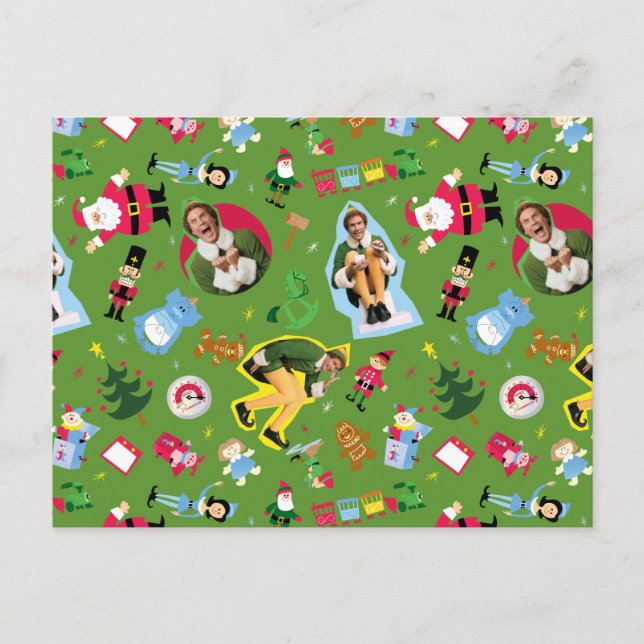 Buddy the Elf and Christmas Icons Pattern Postcard (Front)